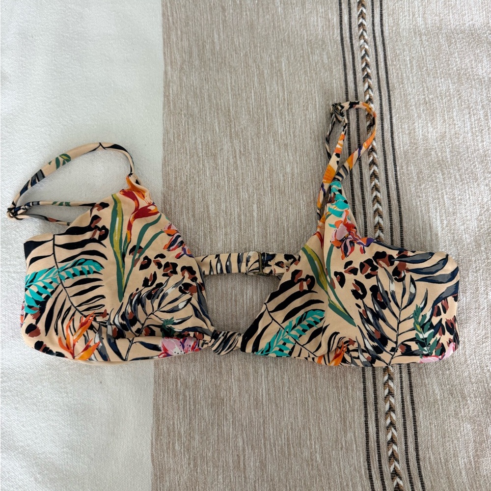 Andie Cream Tropical Bikini Top with Teal & Orange Floral Print